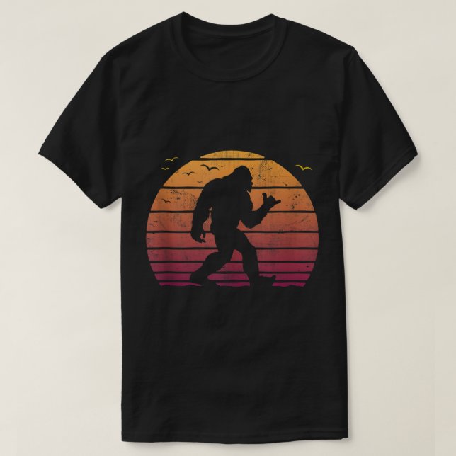 Retro Sunset Bigfoot Shaka Design T-Shirt (Design Front)