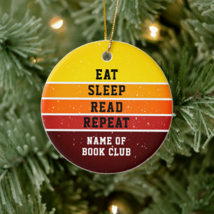 Retro Sunset Book Club Eat Sleep Repeat Ceramic Ornament