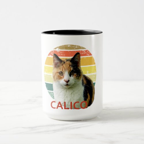 Retro Sunset Calico Moggy Cat  Mug