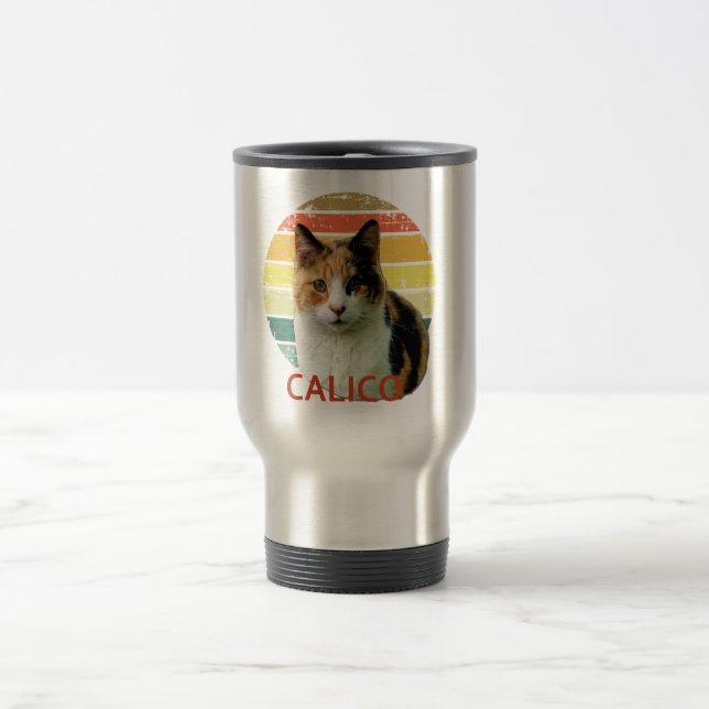 Retro Sunset Calico Moggy Cat  Travel Mug (Center)