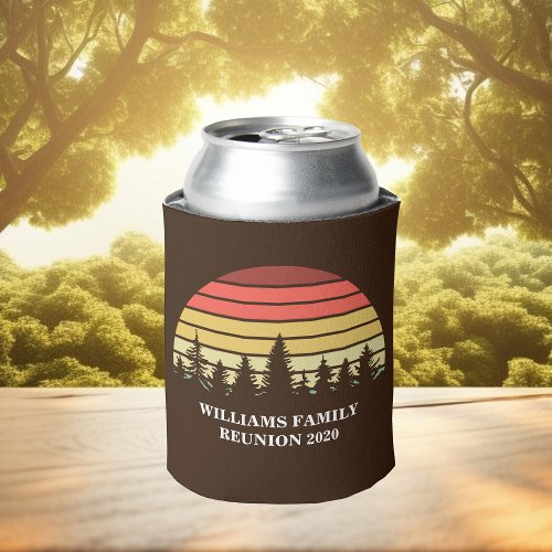 Retro Sunset Camping Trip Custom Family Reunion Can Cooler