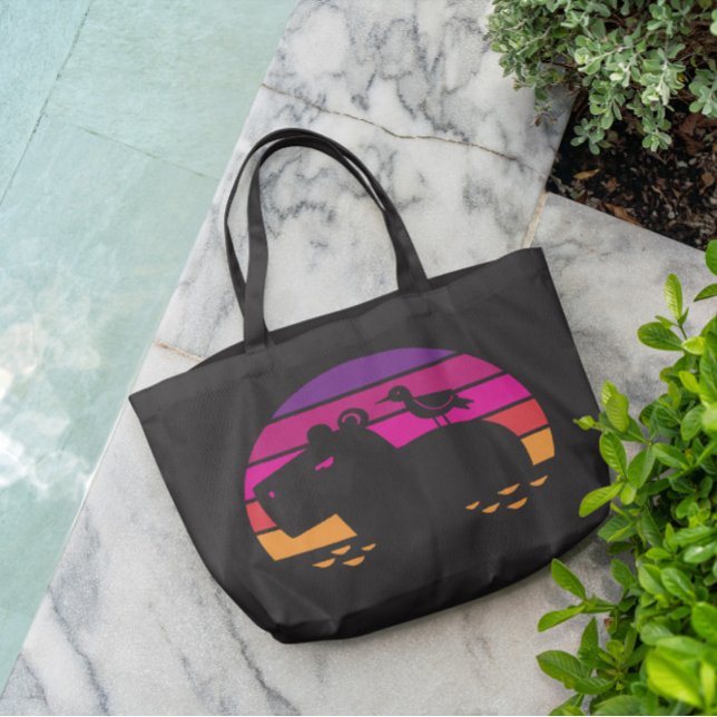 Retro Sunset Capybara And Bird Tote Bag (Creator Uploaded)