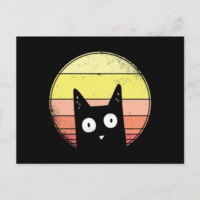 Retro Sunset Cat Postcard (Front)