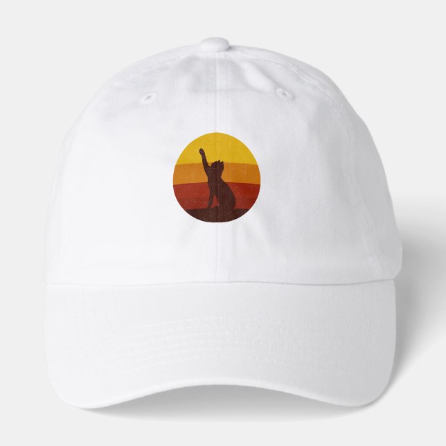 Retro Sunset Cat Silhouette | Vintage Aesthetic Ca Hat (Front)