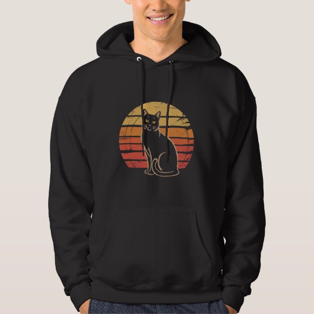 Retro Sunset Cat Silhouette Vintage T-Shirt Hoodie (Front)