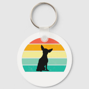 Retro Sunset Chihuahua   Keychain