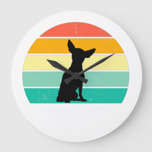 Retro Sunset Chihuahua Large Clock