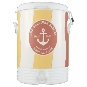 Retro Sunset Coral Beach Family Vacation Anchor Beverage Cooler