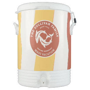 Retro Sunset Coral Beach Family Vacation Beverage Cooler
