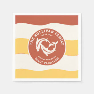 Retro Sunset Coral Beach Family Vacation Napkins