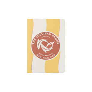 Retro Sunset Coral Beach Family Vacation Passport Holder