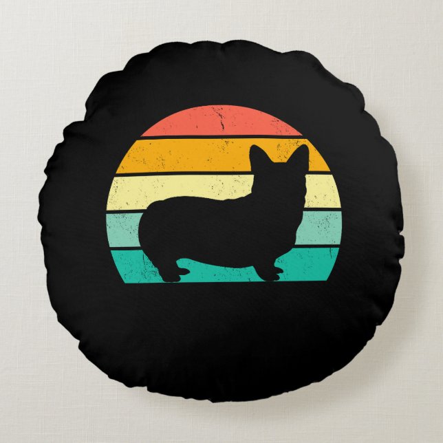 Retro Sunset Corgi    Round Pillow (Front)