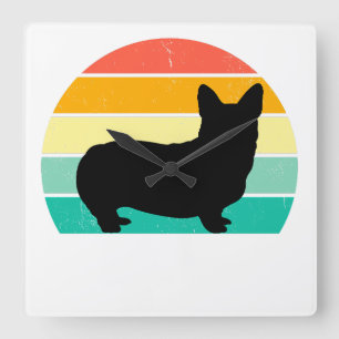 Retro Sunset Corgi Square Wall Clock