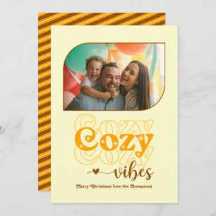 Retro Sunset Cozy Vibes Only Christmas Photo Holiday Card