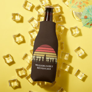 Retro Sunset Custom Family Reunion Party Brown Bottle Cooler