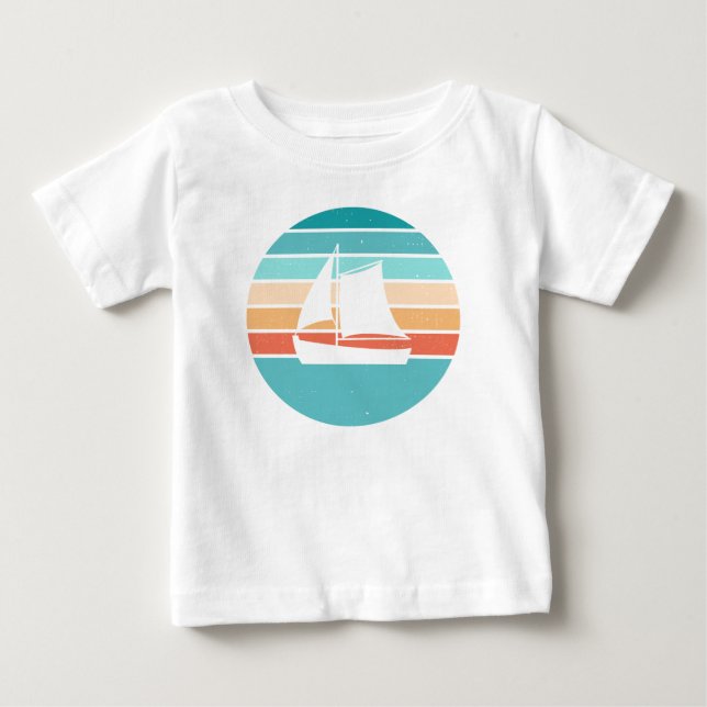 Retro Sunset Distressed Effect + Sailboat Baby T-Shirt (Front)
