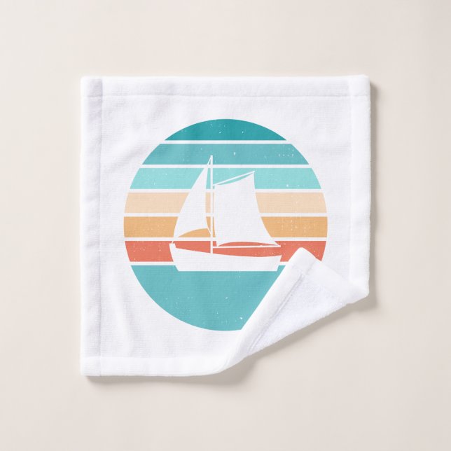 Retro Sunset Distressed Effect + Sailboat Bath Towel Set (Wash Cloth)