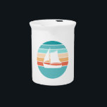 Retro Sunset Distressed Effect   Sailboat Beverage Pitcher<br><div class="desc">Retro 1980s style sunset design in a distressed effect with sailboat illustration center front.</div>
