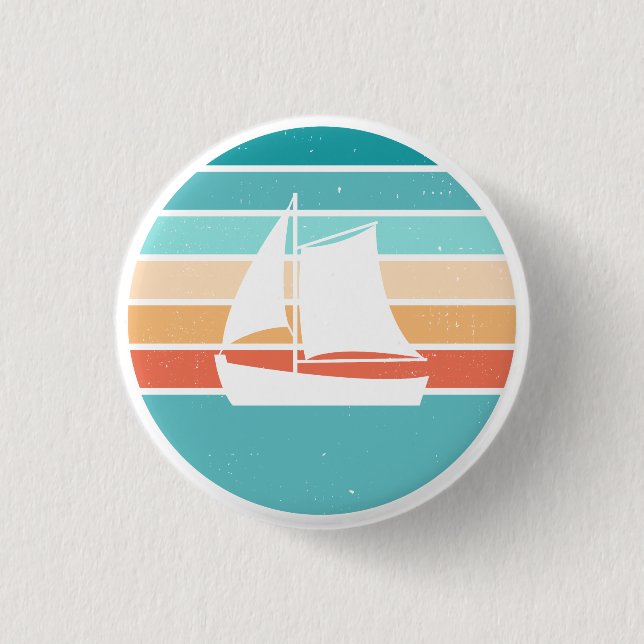 Retro Sunset Distressed Effect + Sailboat Button (Front)