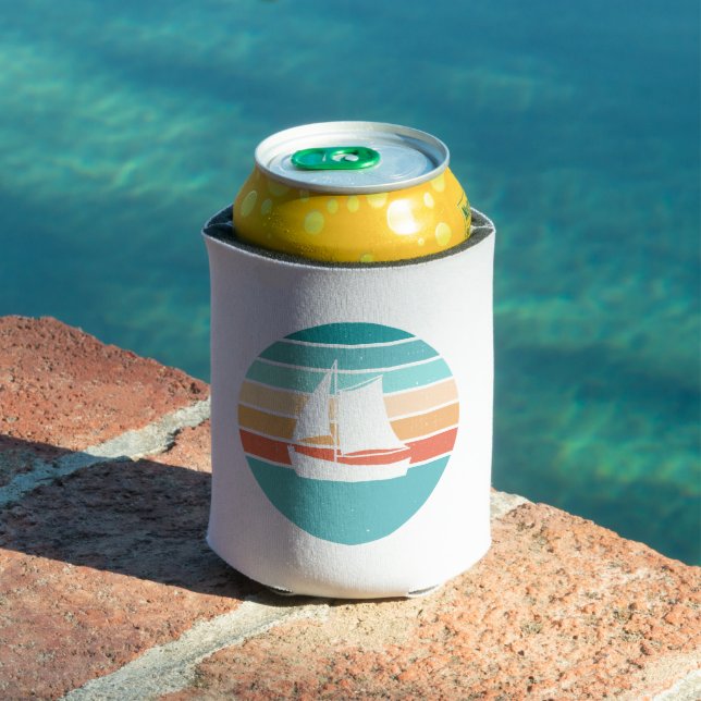 Retro Sunset Distressed Effect + Sailboat Can Cooler (In Situ Pool)