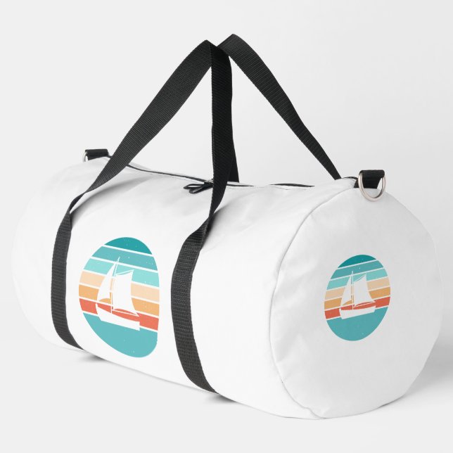 Retro Sunset Distressed Effect + Sailboat Duffle Bag (Left Corner)