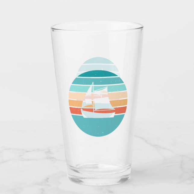 Retro Sunset Distressed Effect + Sailboat Glass (Front)