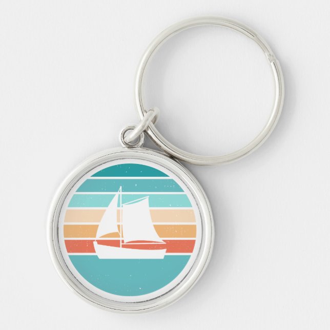 Retro Sunset Distressed Effect + Sailboat Keychain (Front)