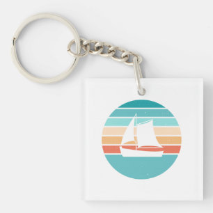 Retro Sunset Distressed Effect + Sailboat Keychain
