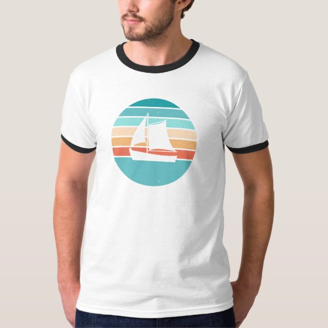 Retro Sunset Distressed Effect + Sailboat T-Shirt (Front)