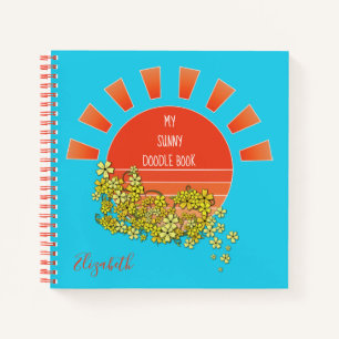 Retro Sunset Doodle Personalized Sketchbook Aqua Notebook