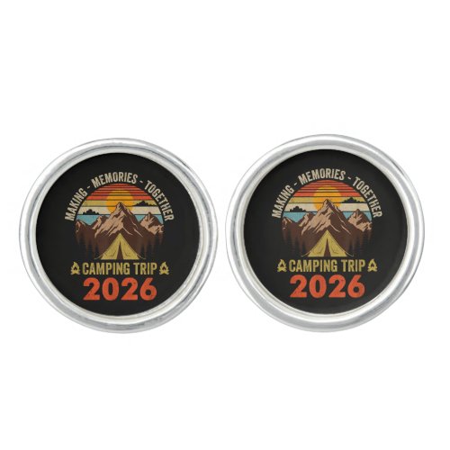 Retro Sunset Family Camping Trip 2026 Cufflinks
