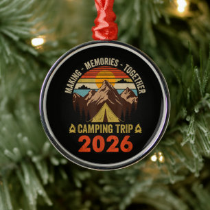Retro Sunset Family Camping Trip 2026 Matching Metal Ornament