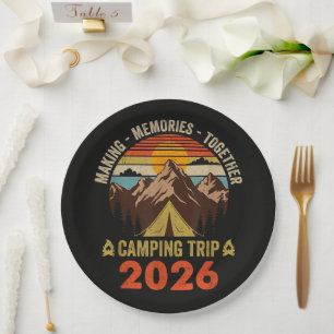 Retro Sunset Family Camping Trip 2026 Matching Paper Plates