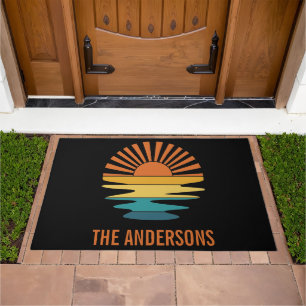 Retro Sunset Family Name Mat
