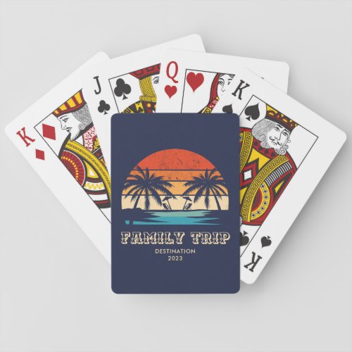 Retro sunset Family trip Beach Palm Tree Matching Poker Cards