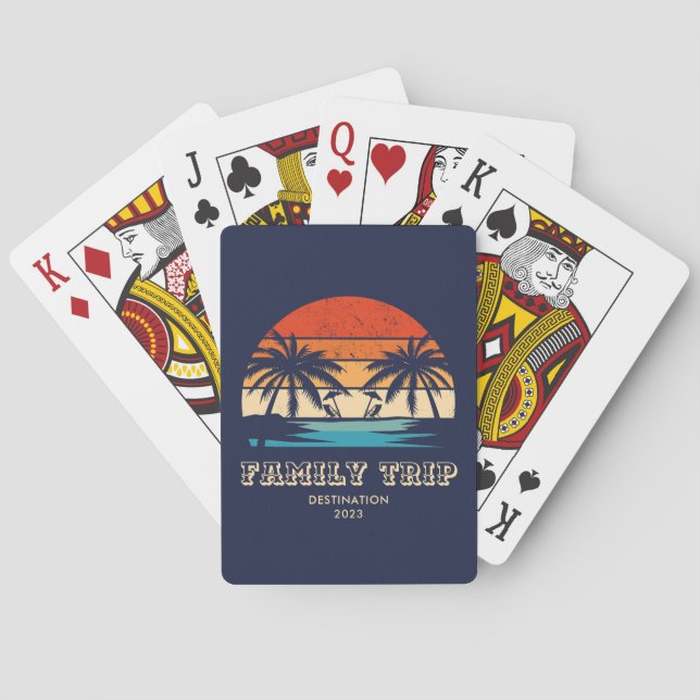 Retro sunset Family trip Beach Palm Tree Matching Poker Cards (Back)