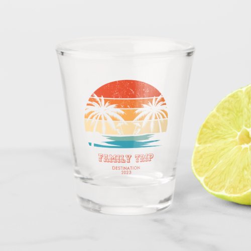 Retro sunset Family trip Beach Palm Tree Matching Shot Glass