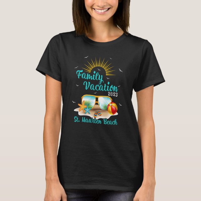 Retro Sunset Family Vacation 2023 St Maarten Beach T-Shirt (Front)