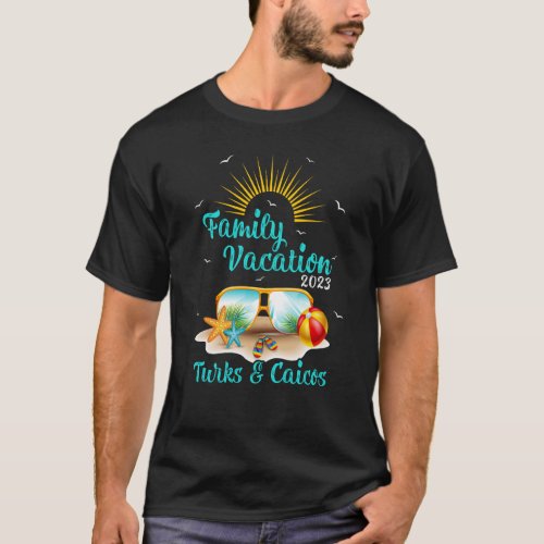Retro Sunset Family Vacation 2023 Turks  Caicos B T_Shirt