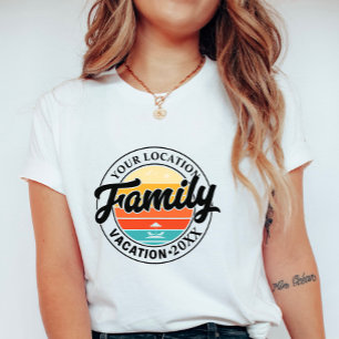 Retro Sunset Family Vacation; Custom Location  T-Shirt