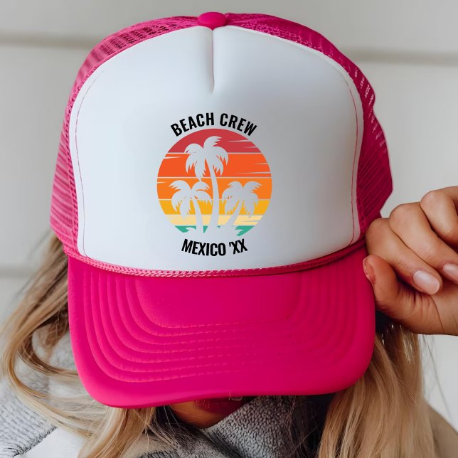Retro Sunset Family Vacation Girls Trip Beach Crew Trucker Hat (Creator Uploaded)