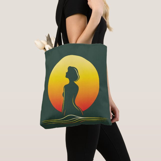 Retro sunset female silhouette tote bag (Close Up)