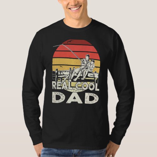 Retro Sunset Fishing Real Cool Dad T_Shirt