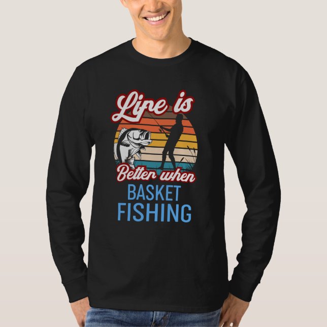 Retro Sunset Fishing  When Basket Fishing T-Shirt (Front)