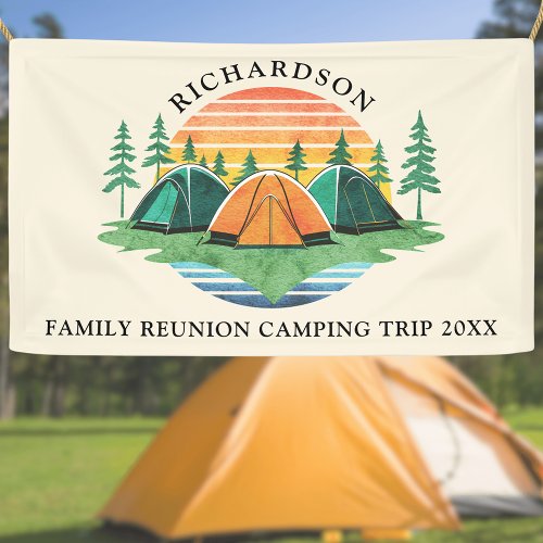 Retro Sunset Forest Camping Custom Family Reunion Banner