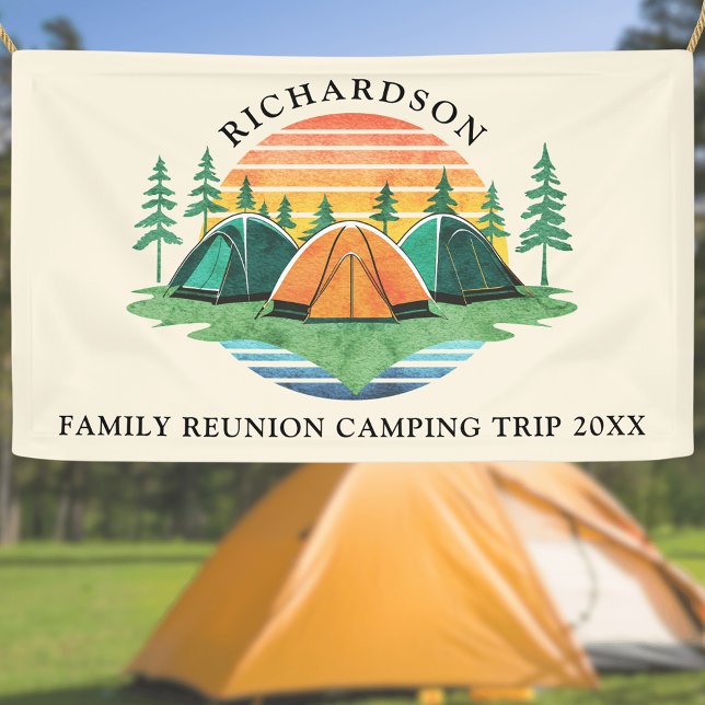 Retro Sunset Forest Camping Custom Family Reunion Banner (Creator Uploaded)