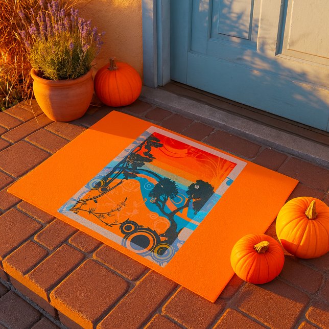 Retro Sunset Forest Landscape Abstract Doormat (Creator Uploaded)