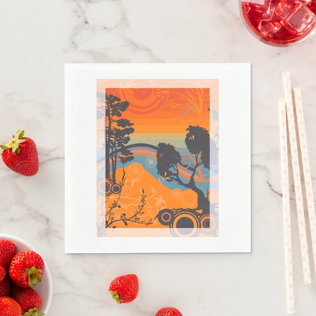 Retro Sunset Forest Landscape Abstract Napkins (Creator Uploaded)