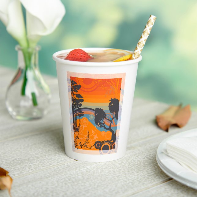Retro Sunset Forest Landscape Abstract Paper Cups (Creator Uploaded)