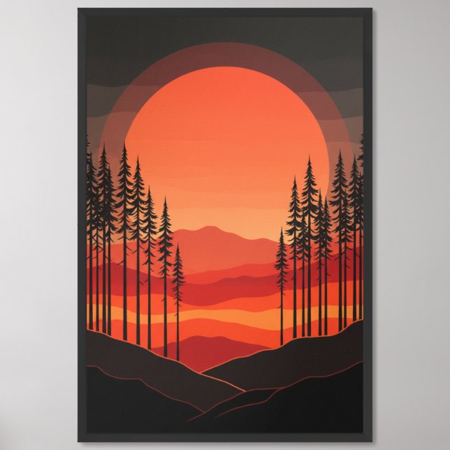 Retro Sunset Forest Silhouette Art  Framed Art (Framed Front)